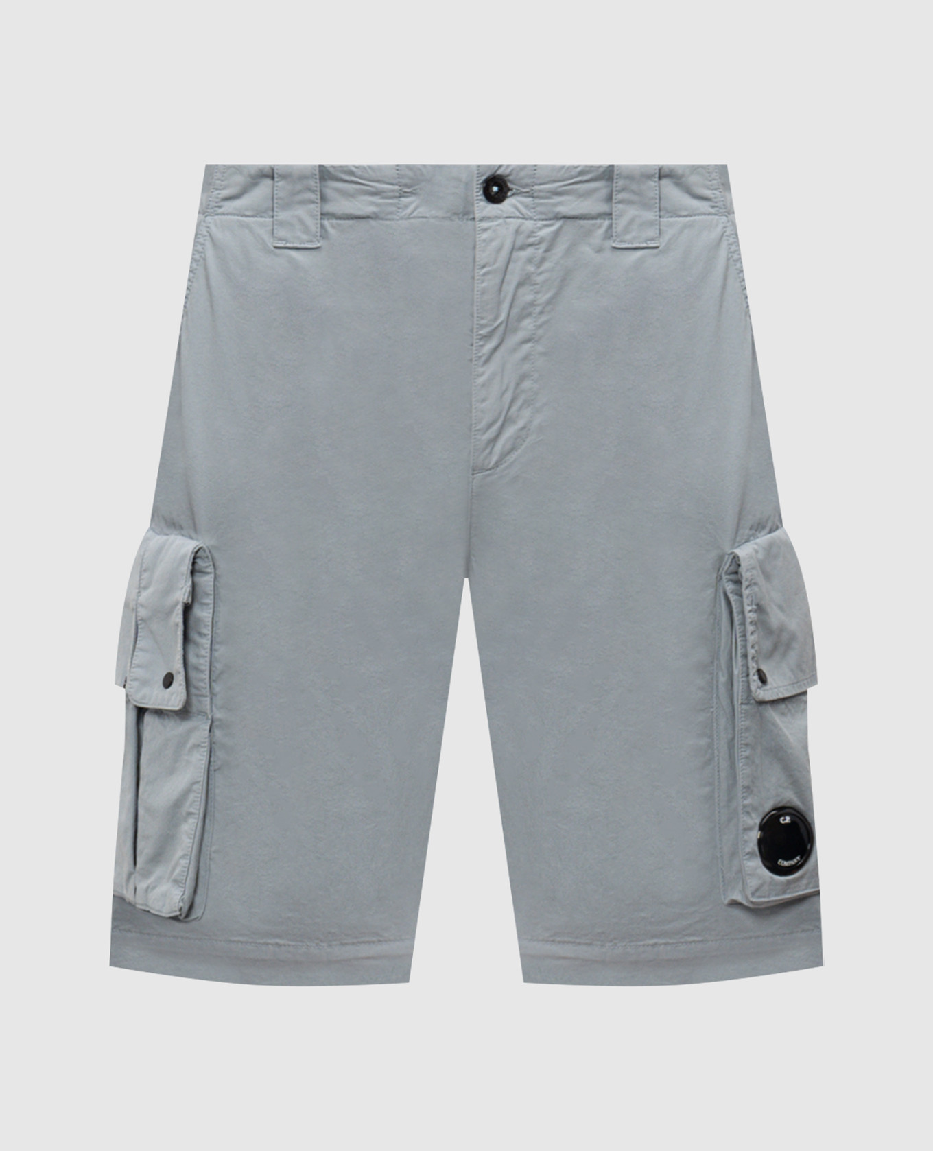 Blue cargo shorts with logo patch