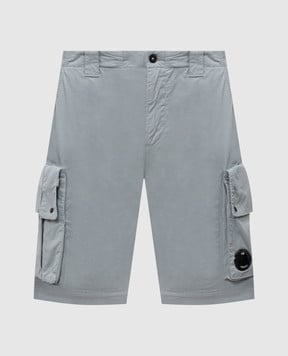 C.P. Company Blue cargo shorts with logo patch MBE245A110340O