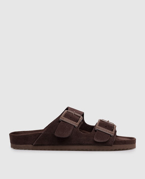 Colors of California SLOFI brown suede flip-flops with logo engraving HCBIO56N