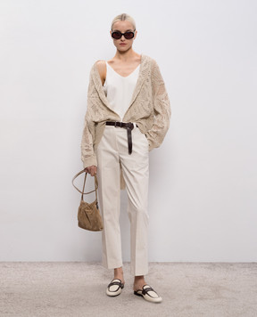Brunello Cucinelli Ivory pants with monil chain M0F70P9169