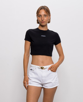 Dolce&Gabbana Black cropped T-shirt with logo patch F8V95TFUEEY