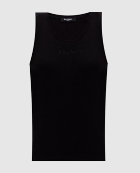 Balmain Black ribbed tank top GF0EB075BD10