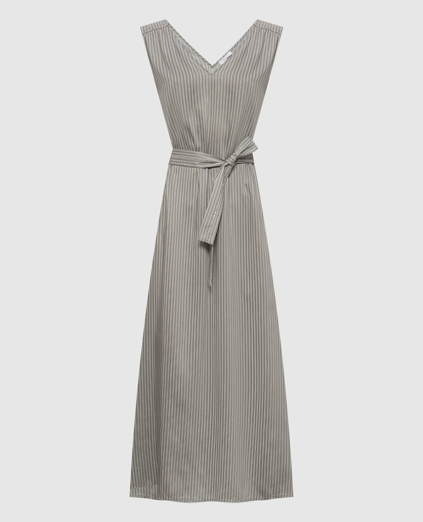 Khaki dress with striped silk