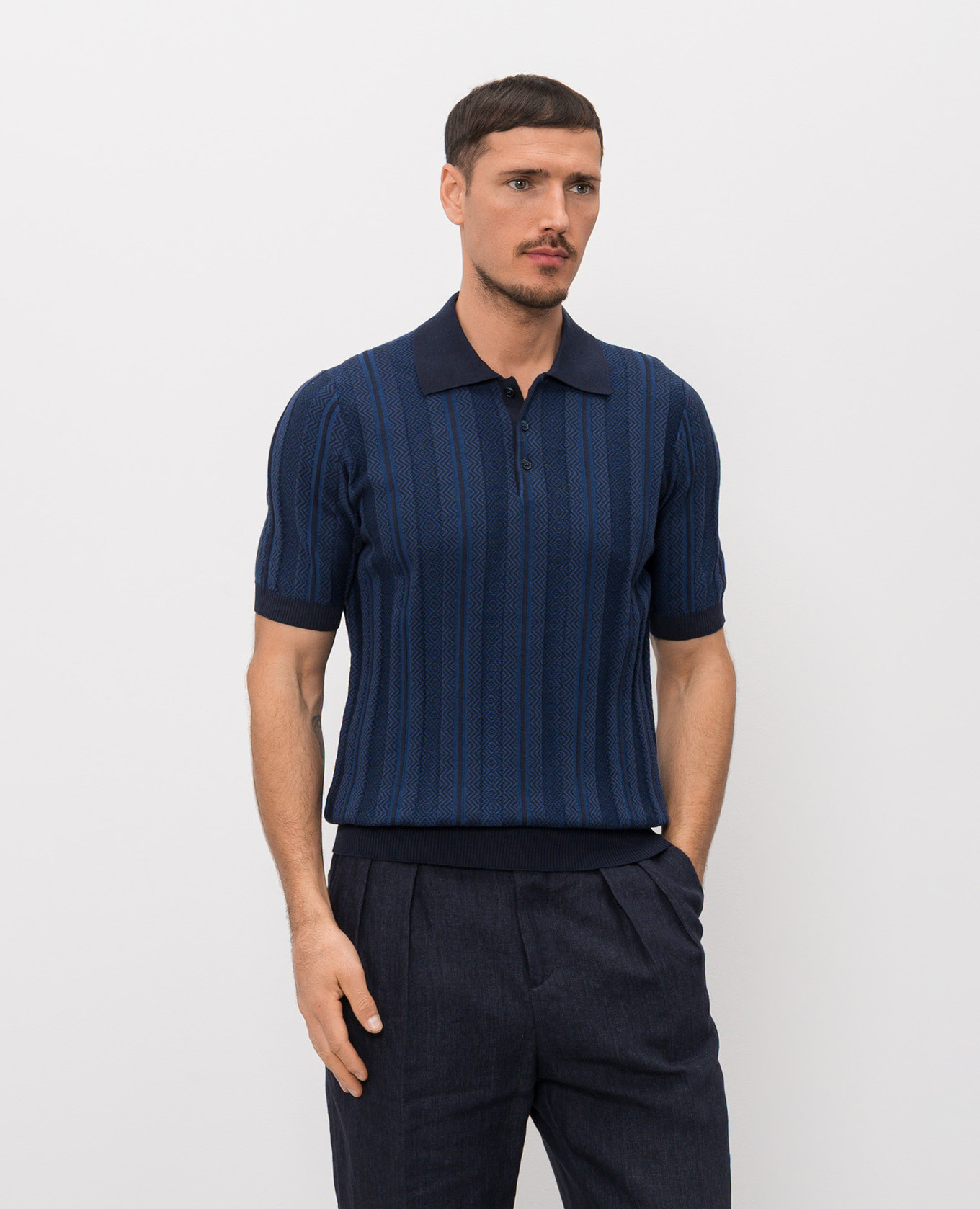 Blue polo shirt with pattern Brunello Cucinelli 3