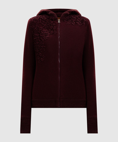 Burgundy cardigan with wool and cashmere
