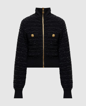 Balmain Black tweed cardigan with hemp FF0TE200KJ16