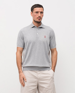 Brunello Cucinelli Grey marl polo with embroidered emblem M29800195