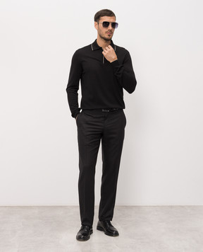 Stefano Ricci Black wool, silk and cashmere polo with monogram KE08004P30E26374