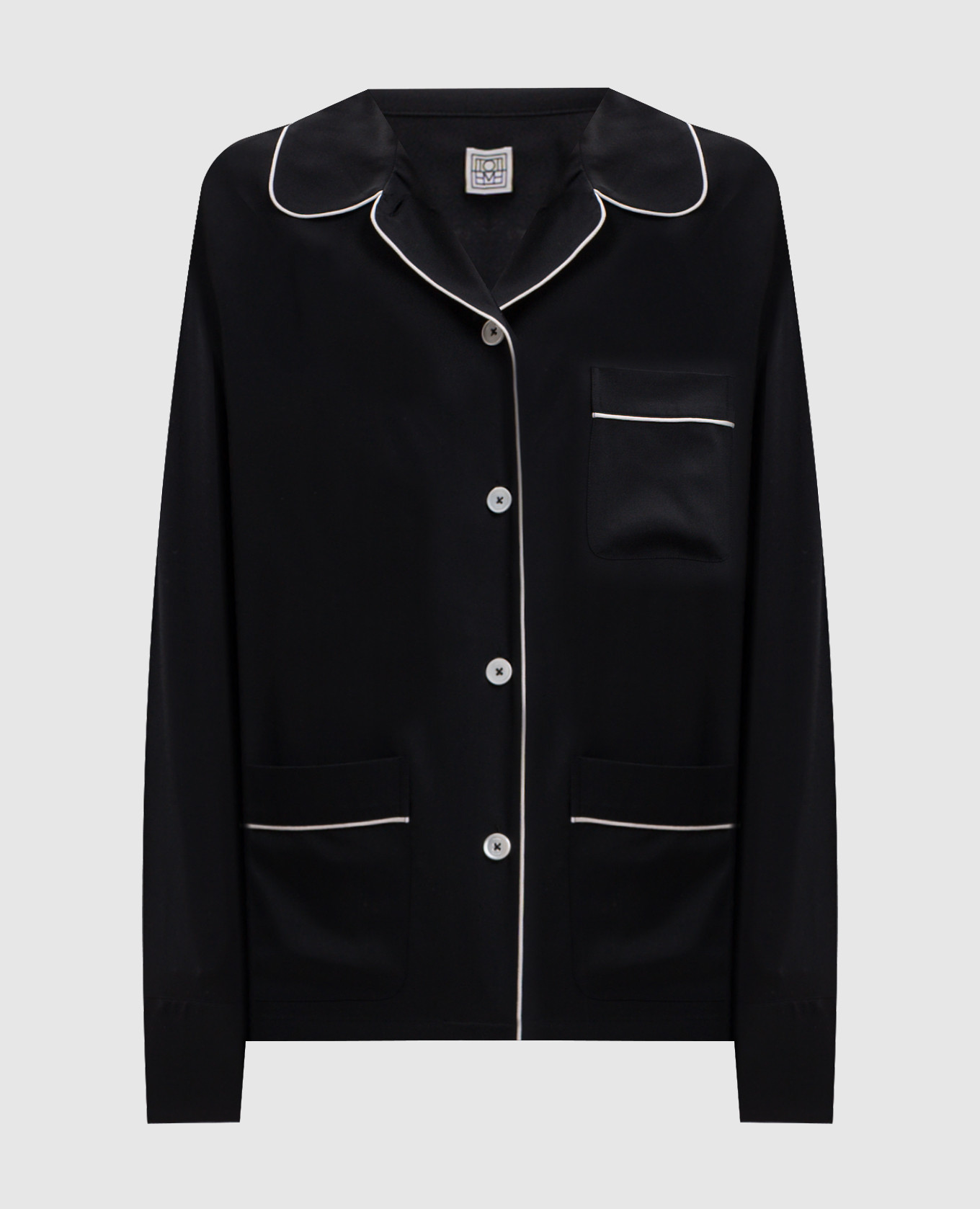 Schwarze Seidenbluse im Hemdstil