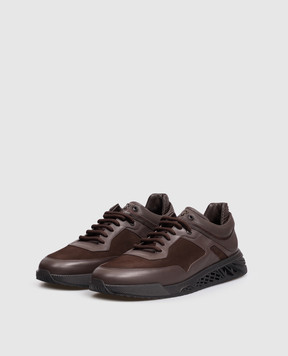 Stefano Ricci Brown leather sneakers with monogram logo UR78G6710WYSNMN