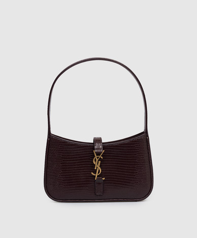 Burgundy glossy leather bag LE 5À7 with reptile leather embossing