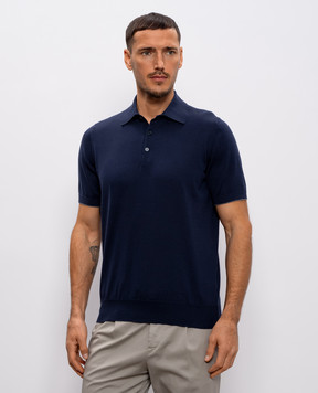 Brunello Cucinelli Blue polo with piping M29800125