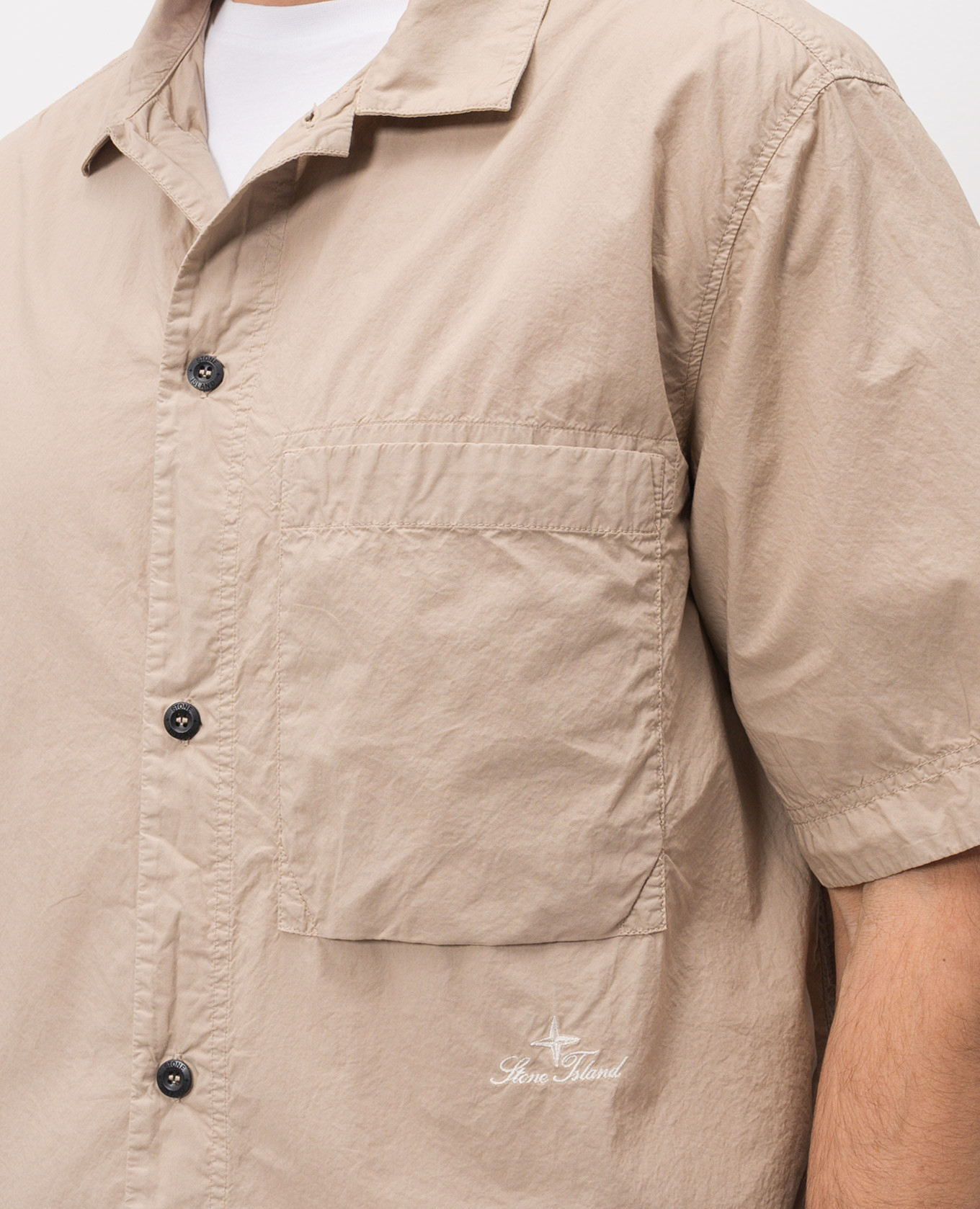 Beige straight-cut shirt with logo embroidery Stone Island 5