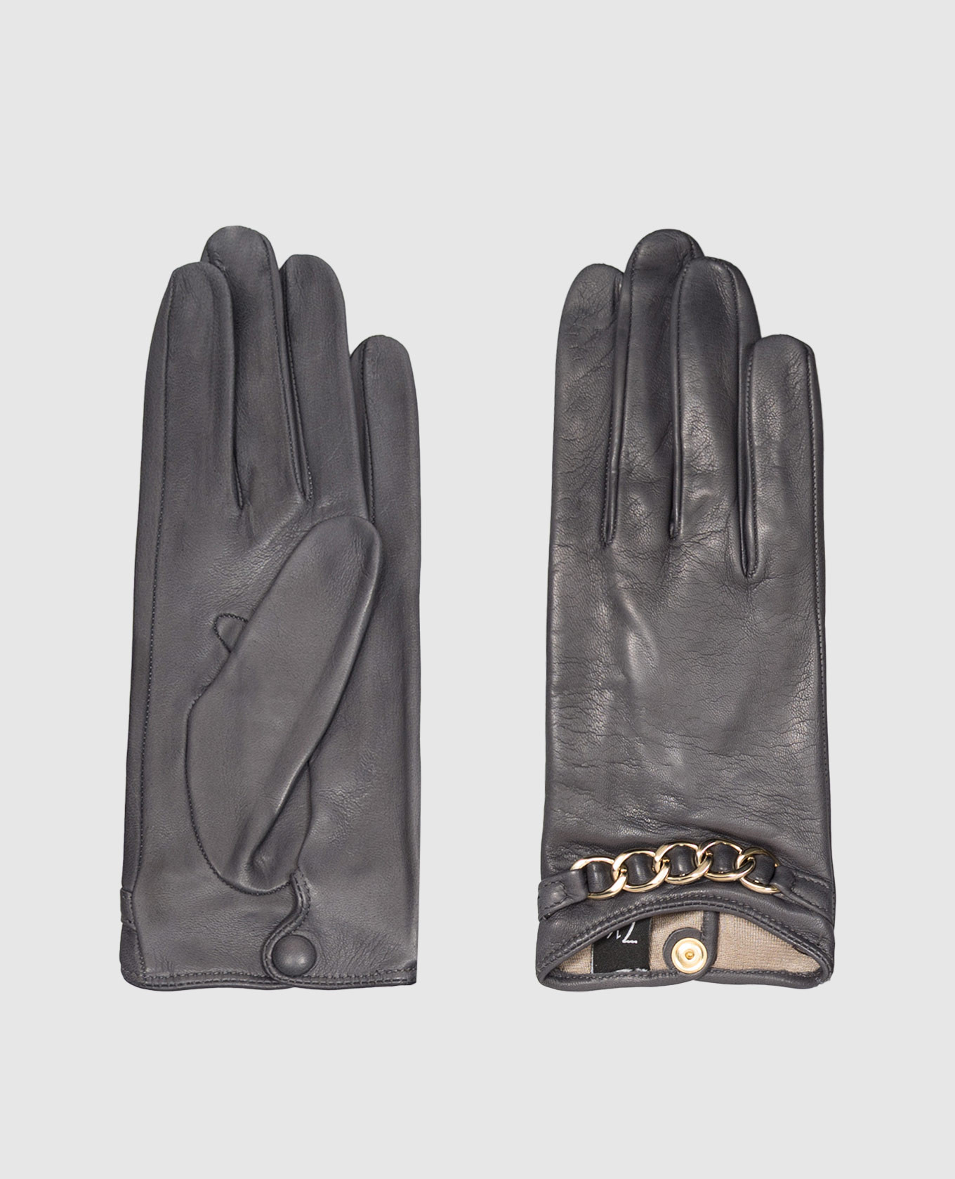 Gray leather gloves with chain