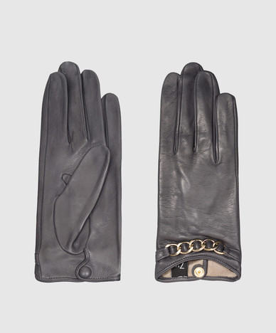 Gray leather gloves with chain