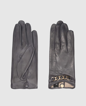 Sermoneta Gloves Gray leather gloves with chain AN07FCATENACH