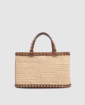 Valentino Beige Rockstud raffia tote bag 8W2B0S20UEN
