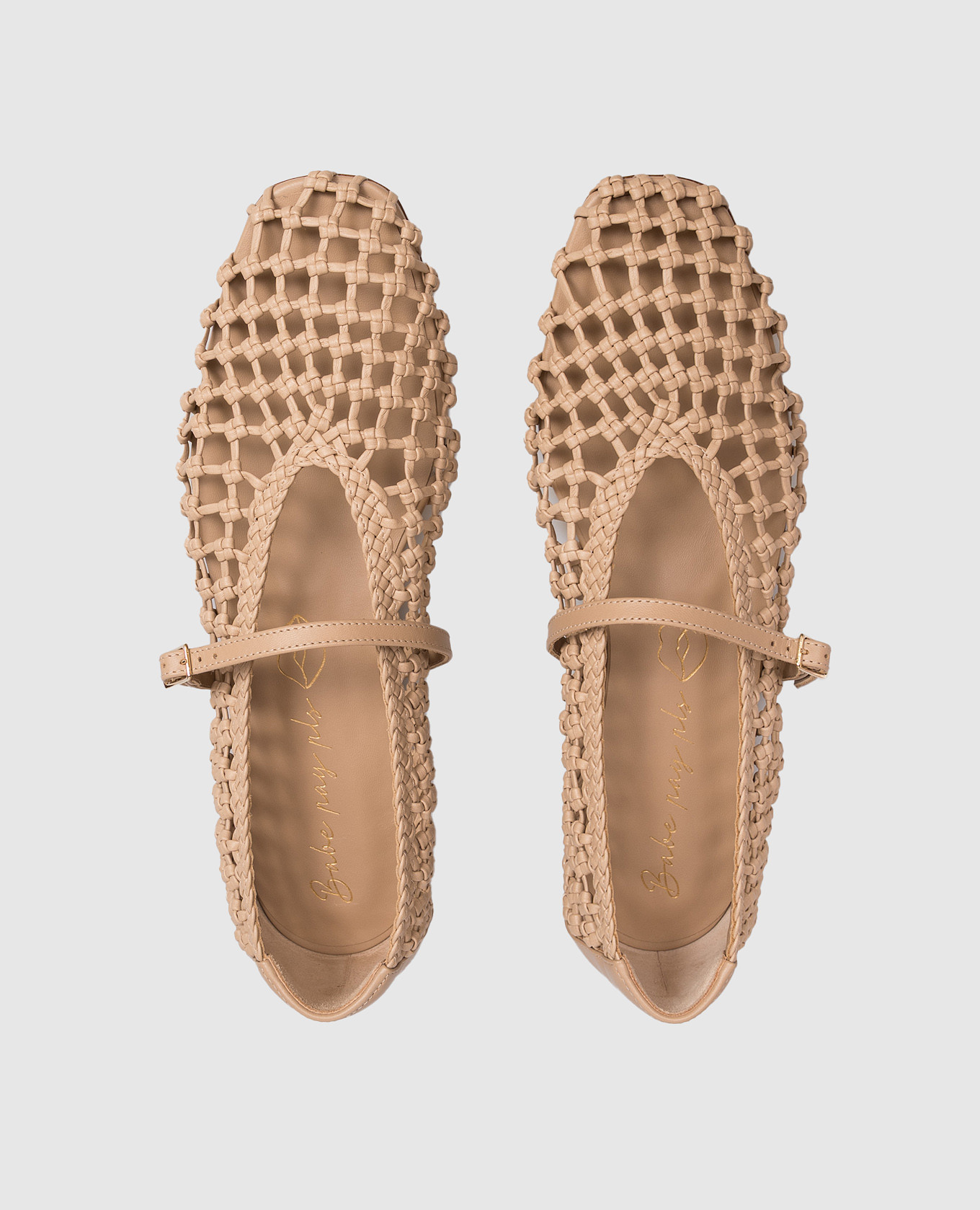 Beige leather ballet flats with weaving Babe Pay Pls 4