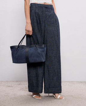 Twinset Blue suede tote bag with logo embossing 261TB7101