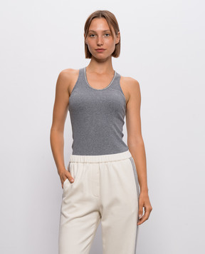 Peserico Gray T-shirt with monil chain A08919J005669