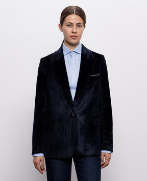 Peserico Blue corduroy jacket with monil chain A0170401597