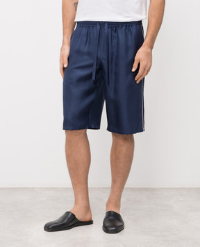 Dolce&Gabbana Blue silk shorts with monogram logo GV5MAZGK254