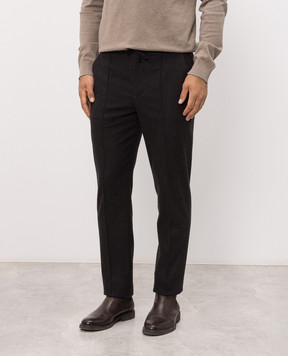 ISAIA Dark brown wool and cashmere trousers with embroidered emblem PNC053P9040