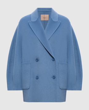 Twinset Blue double-breasted coat with wool 262TP2012