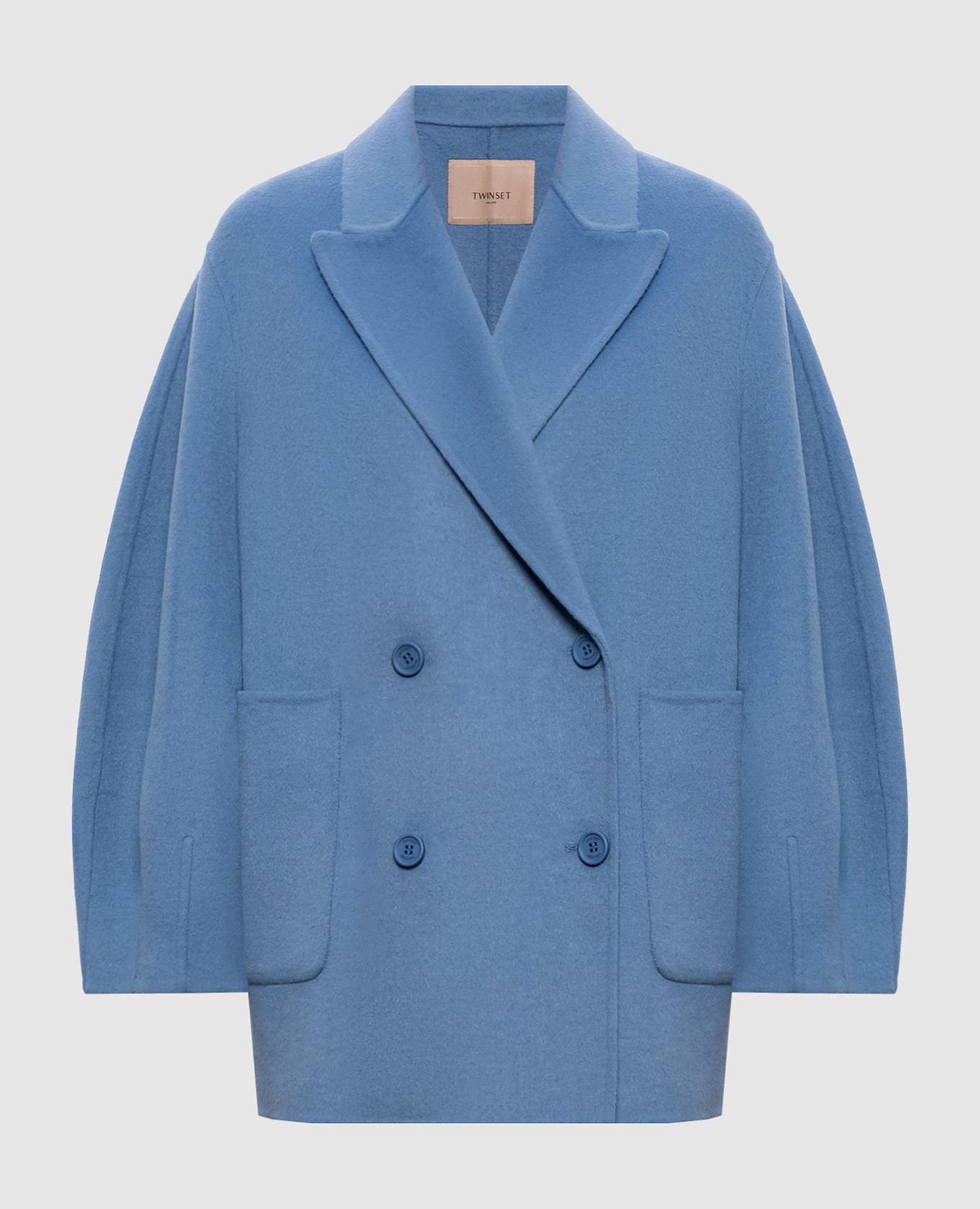Blue double-breasted coat with wool