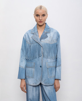 Ermanno Scervino Blue jacket with perforations and fringe D487I312REMY