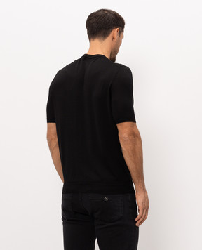 Stefano Ricci Black silk T-shirt with embroidered monogram logo K616215G10F25101