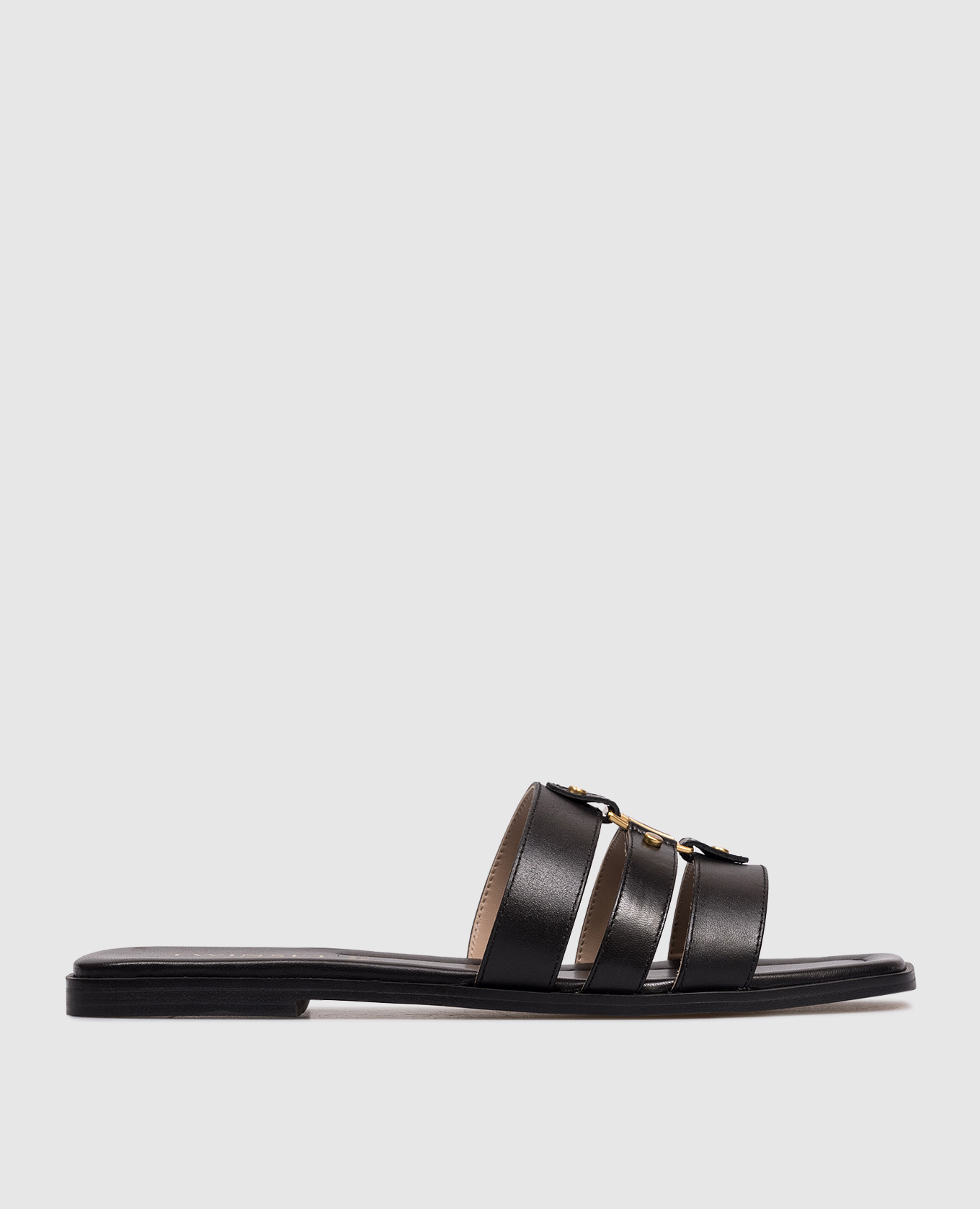 Black leather flip-flops with logo engraving