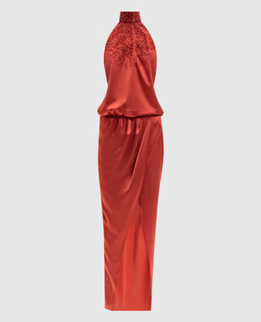 Balmain Red silk dress with an open back GF0RPB30PD46