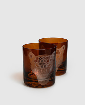 Artel African Safari Jaguar Orange Crystal Glasses Set G212THJ1RU