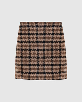 Twinset Brown tweed skirt with checked wool 262TT2351
