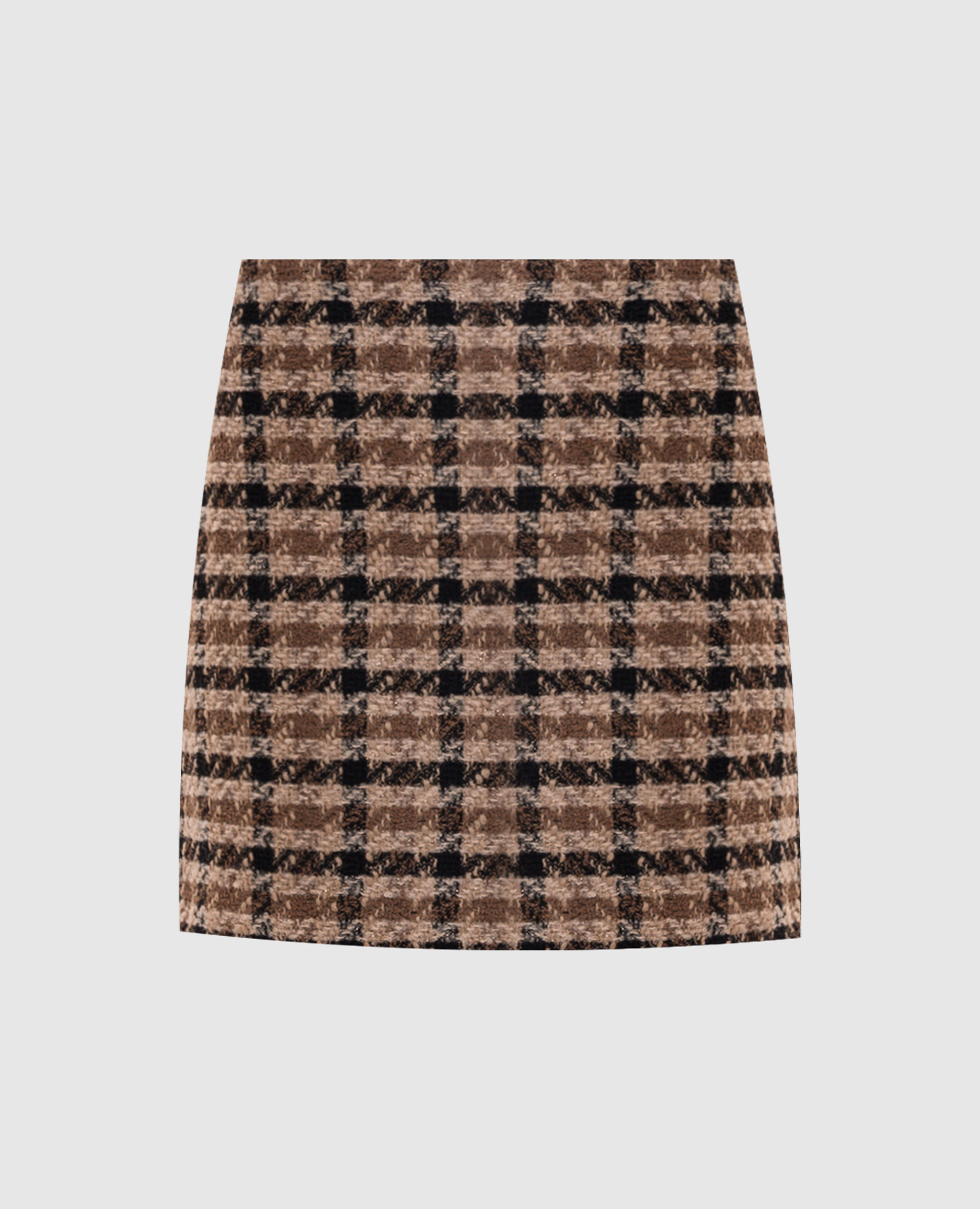 Brown tweed skirt with checked wool