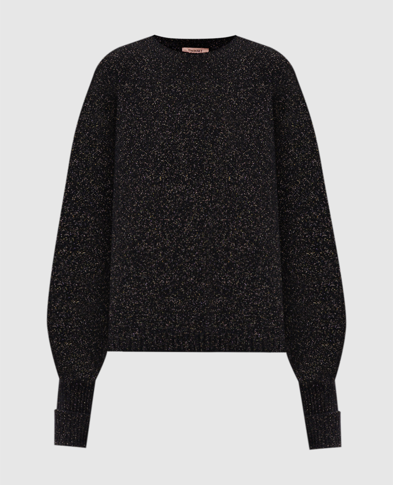 Black wool and cashmere sweater with lurex