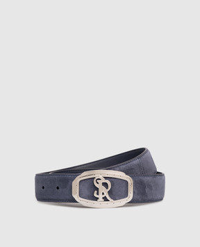 Stefano Ricci Blue suede belt with monogram logo N381SDC573P