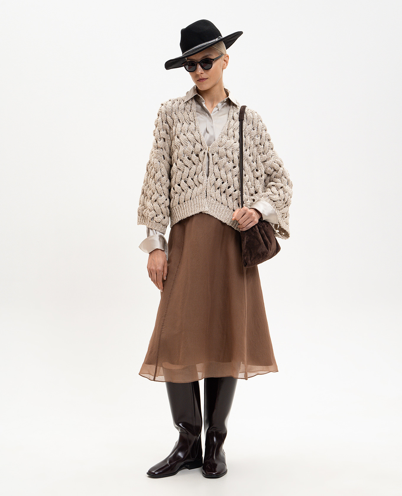 Gray silk blouse with monil chain Brunello Cucinelli 2