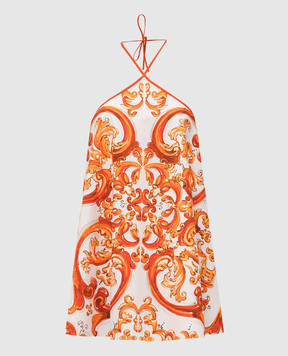 Dolce&Gabbana White dress with an open back in a contrasting print F614RTGDDRD