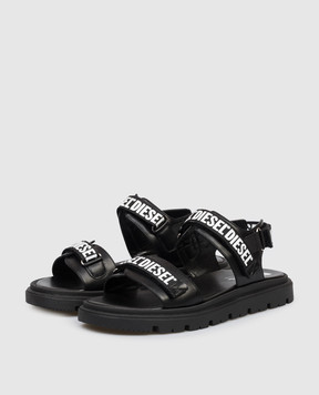 Diesel Children's black sandals with logo print BC1067KF0183640