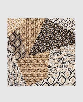 Max Mara Beige CARRE silk scarf with branded print MXACARRE90W1