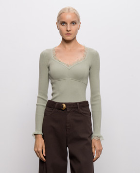 Twinset Green ribbed jumper with lace 262TP3390
