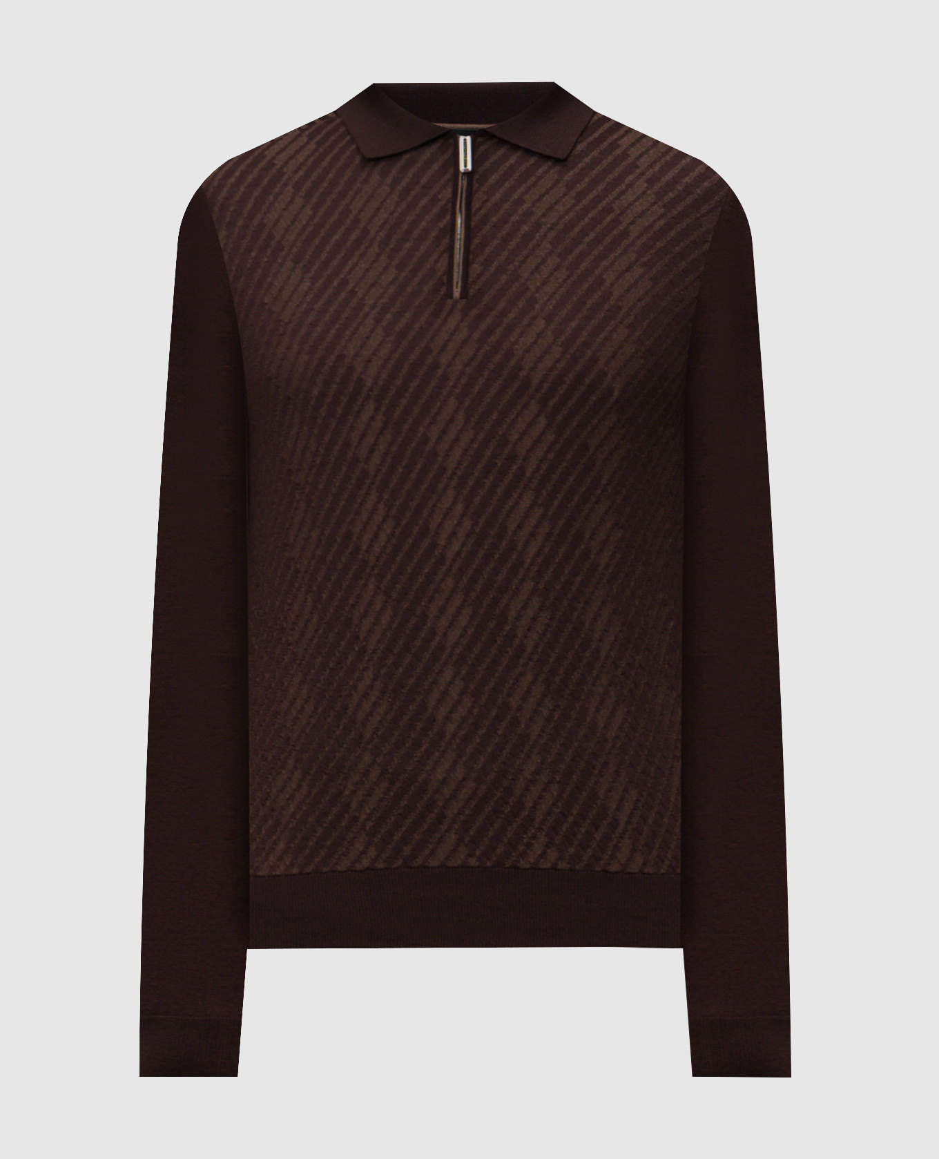 

Brown cashmere and silk patterned polo shirt Stefano Ricci