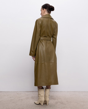 Babe Pay Pls Khaki double-breasted leather coat 2517NATUREL