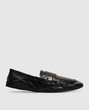 Balmain Black leather loafers with monogram HN1UO257LRKN