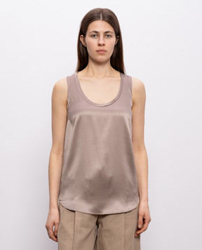 Brunello Cucinelli Beige silk top with monil chain M0C59E0600