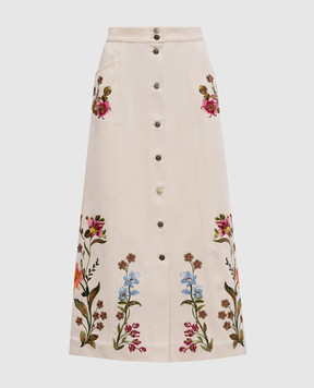 Valentino Beige denim maxi skirt with embroidery 8B3DD28Z9Y5