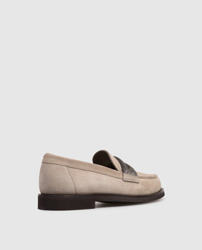Brunello Cucinelli Beige suede loafers with monil chain MZSFG3237