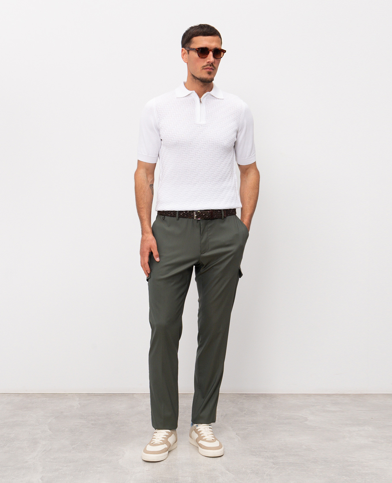 White polo with woven pattern Cashmere&Whiskey 2